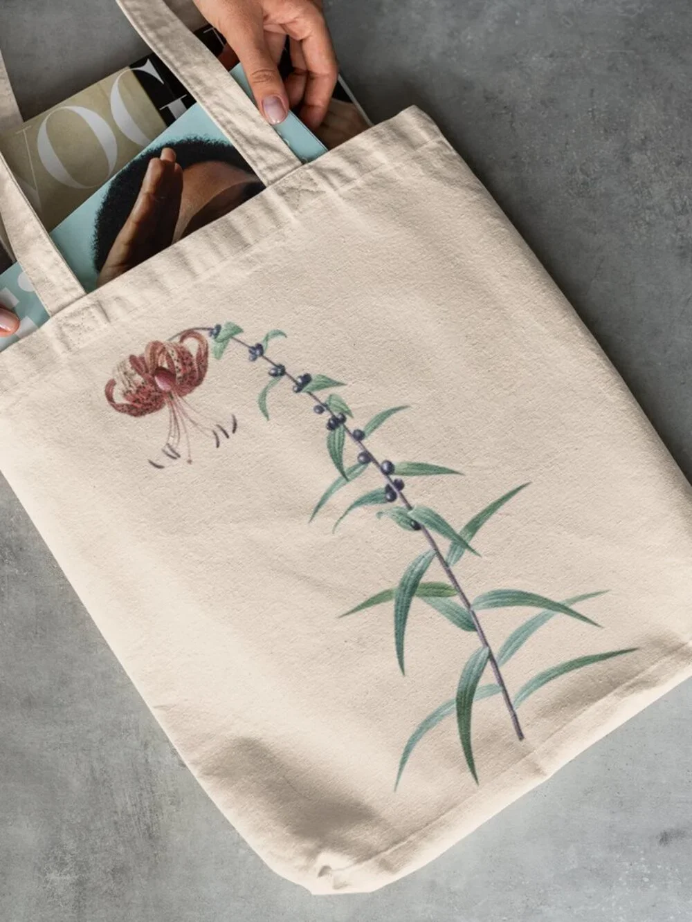 Tiger Lily Vintage Floral Print Graphic Canvas Tote Bag